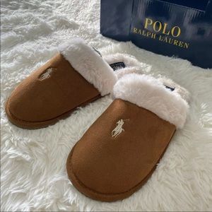 Polo Ralph Lauren Womens Faux Fur Suede Slipper